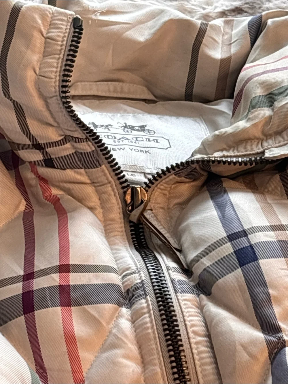 Rare Y2K Coach Legacy Tattersall Down multicolored plaid puffer coat